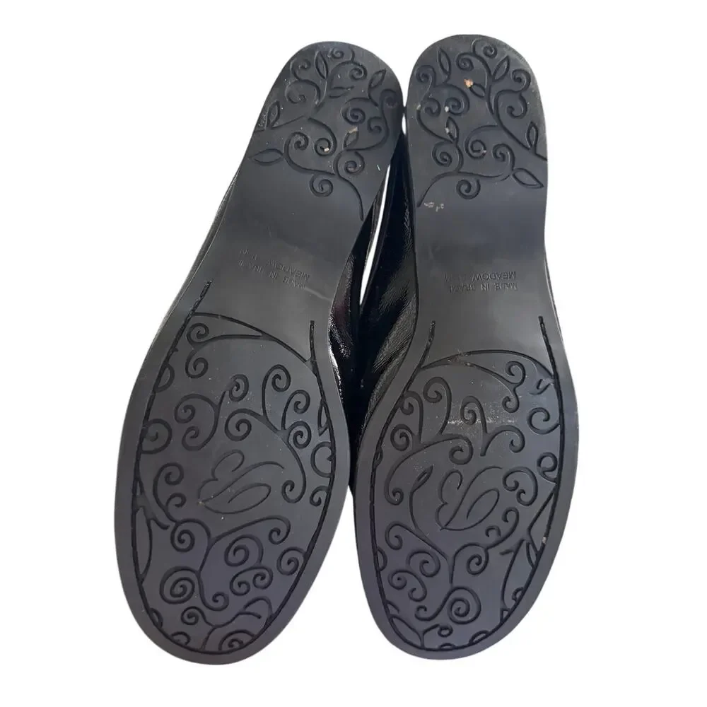 Brighton Black Leather & Leopard Pony Hair Silver Studded Loafer Slides